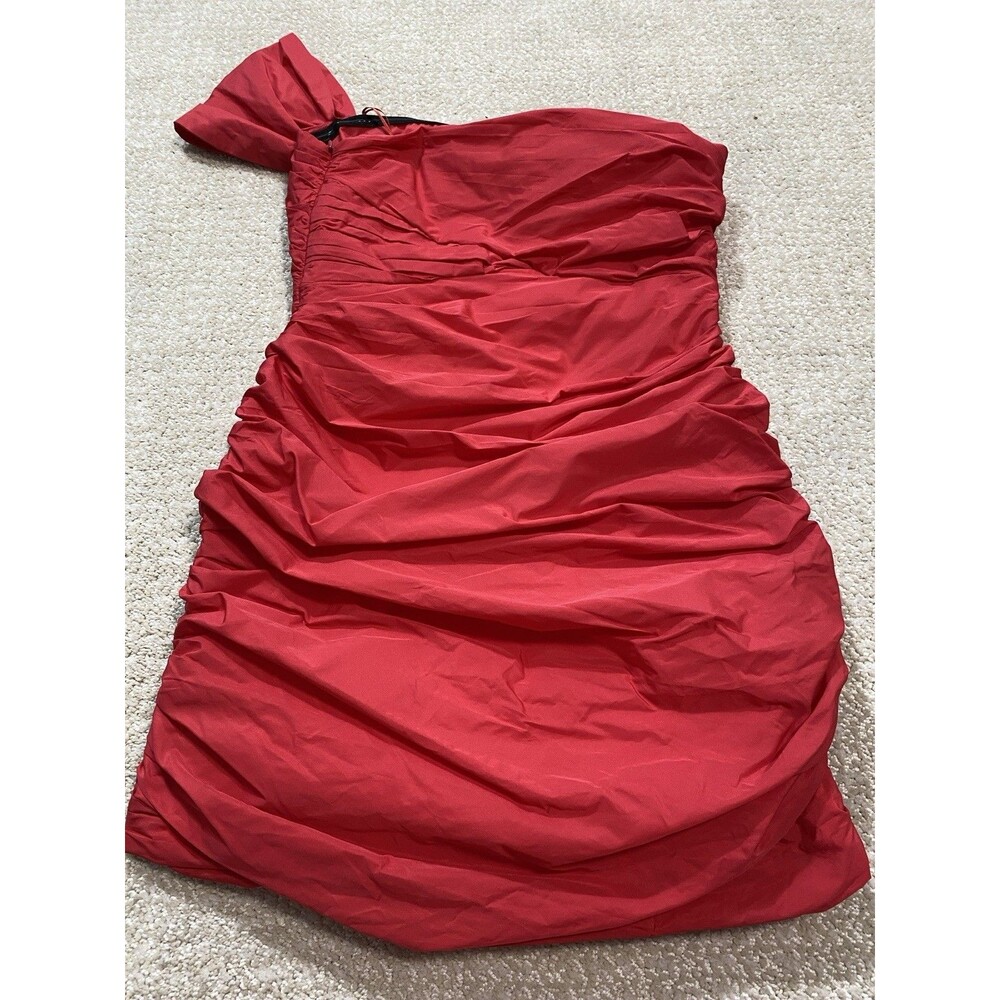 Zara Bright Red One-Shoulder Ruched Mini Dress Size S - Picture 7 of 16